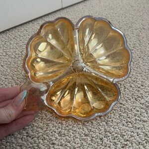 Vintage Jeanette Carnival Glass Marigold Clover-Shaped Dish
